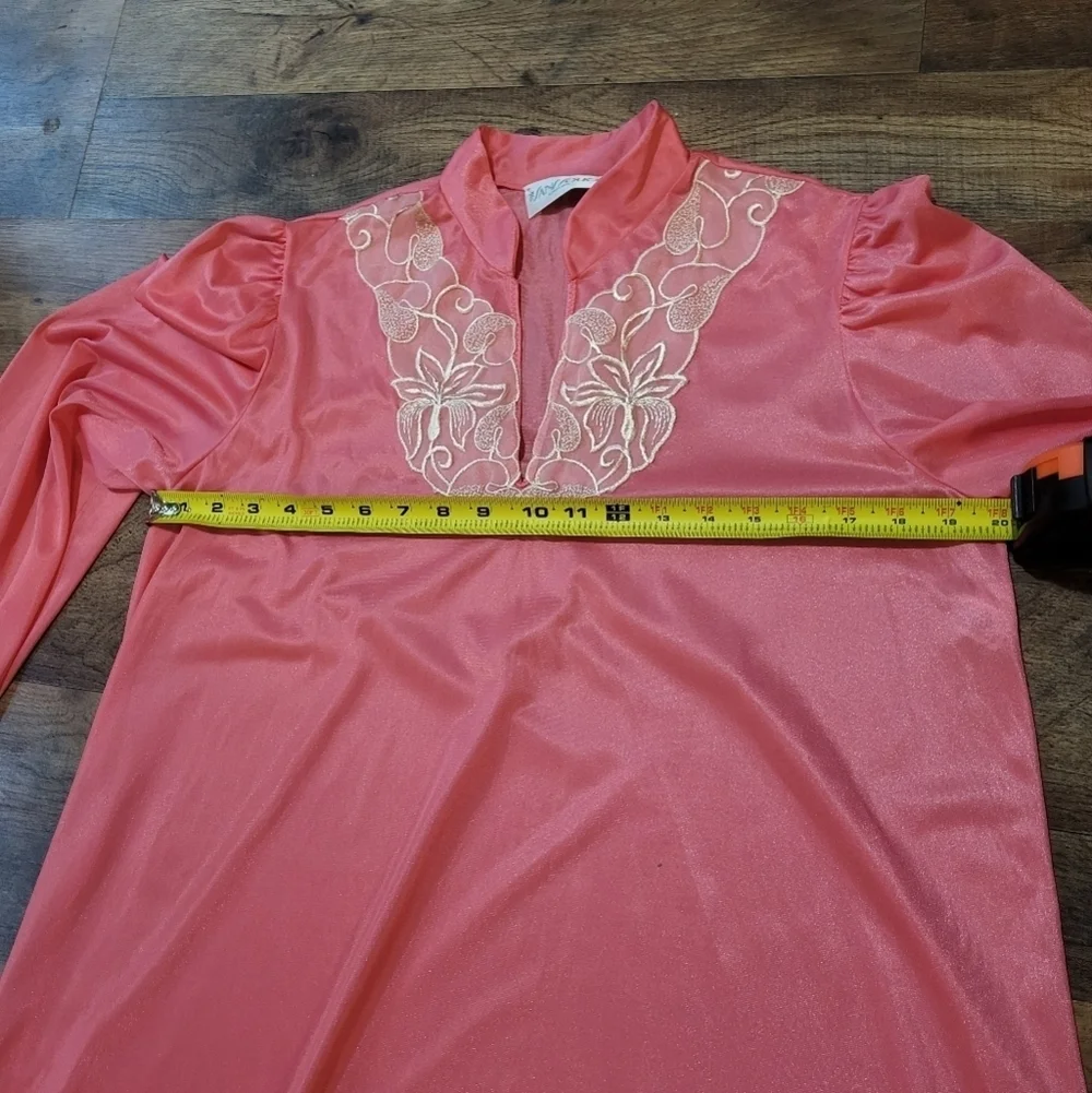 Vintage Sans Souci 3/4th Sleeve Pink Lace Maxi Nightgown Slip Dress Size Medium